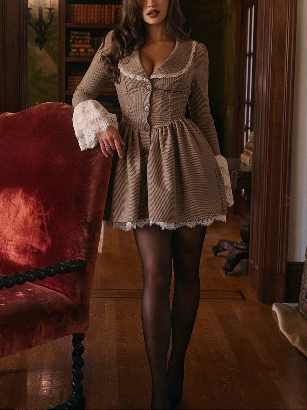 House of CB Sable Brown Puppytooth Check Mini Dress - Picture 14 of 15